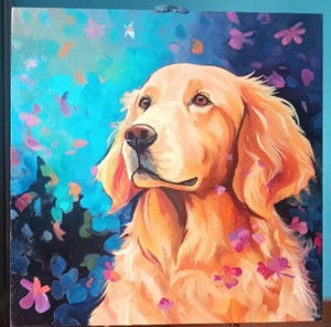 Whispers of Spring Golden Retriever Moments Oil Painting-Art-Dog Art, Golden Retriever, Home Decor, Painting-30" x 30" inches-10