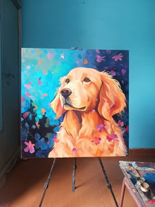 Whispers of Spring Golden Retriever Moments Oil Painting-Art-Dog Art, Golden Retriever, Home Decor, Painting-30" x 30" inches-9