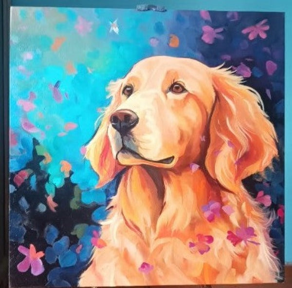 Whispers of Spring Golden Retriever Moments Oil Painting-Art-Dog Art, Golden Retriever, Home Decor, Painting-30