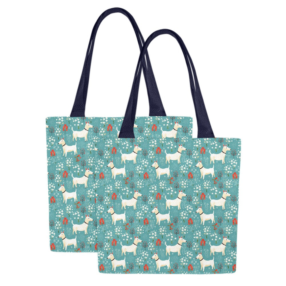 White Bull Terrier Springtime Splendor Canvas Tote Bags - Set of 2-Accessories-Accessories, Bags, Bull Terrier-Set of 2-1