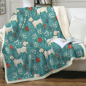 White Bull Terrier Springtime Splendor Christmas Blanket-Blanket-Blankets, Bull Terrier, Home Decor-11