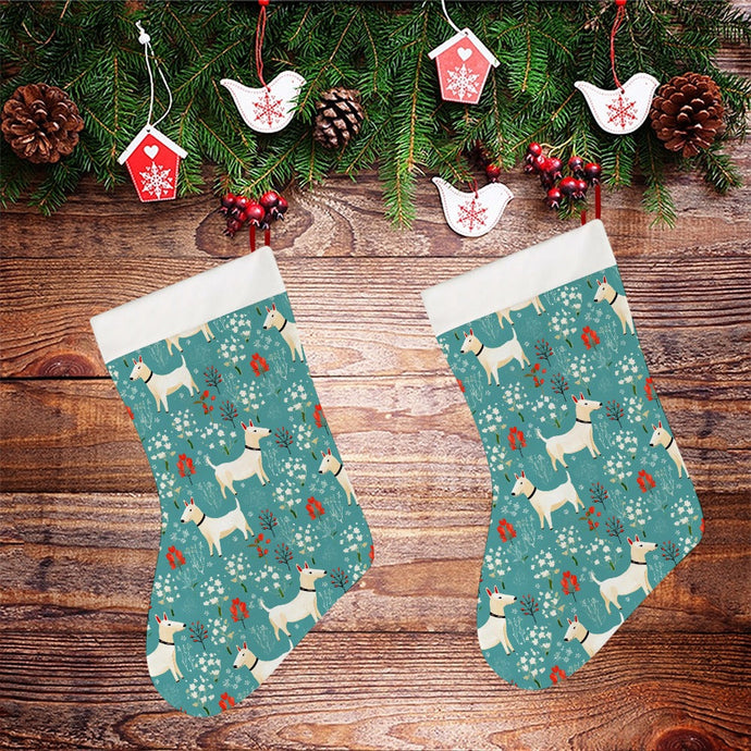 White Bull Terrier Springtime Splendor Christmas Stocking-Christmas Ornament-Bull Terrier, Christmas, Home Decor-26X42CM-White-3