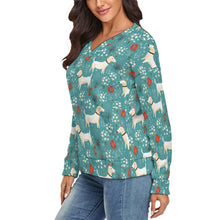 Load image into Gallery viewer, White Bull Terrier Springtime Splendor Women&#39;s V-Neck Christmas Sweater-Apparel-Apparel,Bull Terrier,Christmas,Dog Mom Gifts,Sweater,Sweatshirt-3