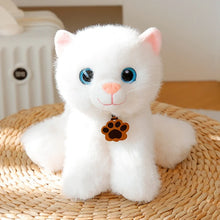 Load image into Gallery viewer, White Cat Plushie - Standing with Blue Eyes and Paw Print Tag-7