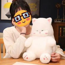 Load image into Gallery viewer, White Fat Cat Stuffed Animal - Sitting Kawaii Design with Pink Paw Pads-22