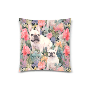 White French Bulldog's Floral Paradise Throw Pillow Covers-Cushion Cover-French Bulldog, Home Decor, Pillows-2