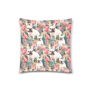 White French Bulldog's Floral Paradise Throw Pillow Covers-Cushion Cover-French Bulldog, Home Decor, Pillows-Four Pairs-3