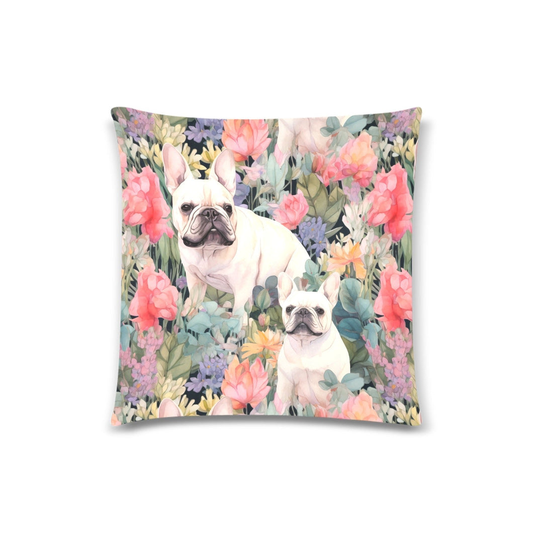 White French Bulldog's Floral Paradise Throw Pillow Covers-Cushion Cover-French Bulldog, Home Decor, Pillows-One Pair-1