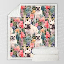 Load image into Gallery viewer, White French Bulldogs in Bloom Soft Warm Fleece Blanket-Blanket-Blankets, French Bulldog, Home Decor-10