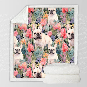 White French Bulldogs in Bloom Soft Warm Fleece Blanket-Blanket-Blankets, French Bulldog, Home Decor-10