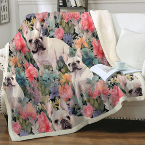 White French Bulldogs in Bloom Soft Warm Fleece Blanket-Blanket-Blankets, French Bulldog, Home Decor-12