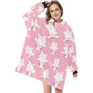 White Frenchie Ballerina Love Blanket Hoodie for Women-Apparel-Apparel, Blankets-3