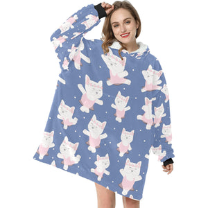 White Frenchie Ballerina Love Blanket Hoodie for Women-Apparel-Apparel, Blankets-7