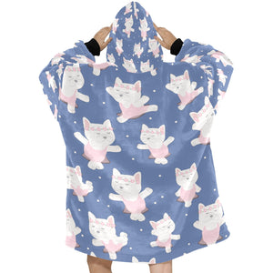 White Frenchie Ballerina Love Blanket Hoodie for Women-Apparel-Apparel, Blankets-6