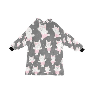 White Frenchie Ballerina Love Blanket Hoodie for Women-Apparel-Apparel, Blankets-Gray-ONE SIZE-9