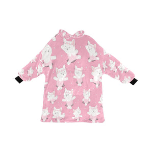 White Frenchie Ballerina Love Blanket Hoodie for Women-Apparel-Apparel, Blankets-LightPink-ONE SIZE-1