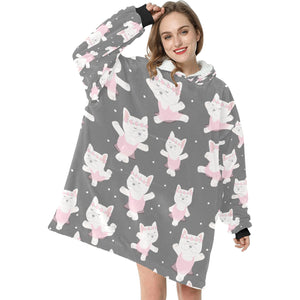 White Frenchie Ballerina Love Blanket Hoodie for Women-Apparel-Apparel, Blankets-10