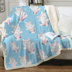 White Frenchie Ballerina Love Soft Warm Fleece Blanket - 4 Colors-Blanket-Blankets, French Bulldog, Home Decor-Sky Blue-Small-2