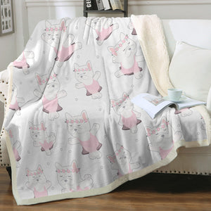 White Frenchie Ballerina Love Soft Warm Fleece Blanket - 4 Colors-Blanket-Blankets, French Bulldog, Home Decor-Ivory-Small-3