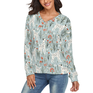 Wildflower Meadow Dalmatians Delight Womens V Neck Christmas Sweater 4 360x