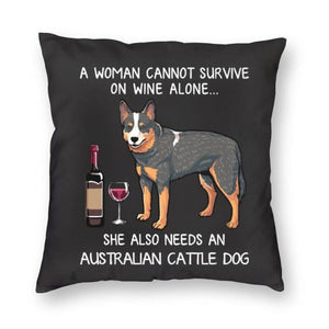 Wine and Australian Cattle Dog Mom Love Cushion Cover-Home Decor-Australian Cattle Dog, Cushion Cover, Dogs, Home Decor-3