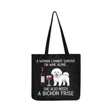 Load image into Gallery viewer, Wine and Bichon Frise Mom Lightweight Tote Bags-Accessories-Accessories,Bags,Bichon Frise,Dog Mom Gifts-2