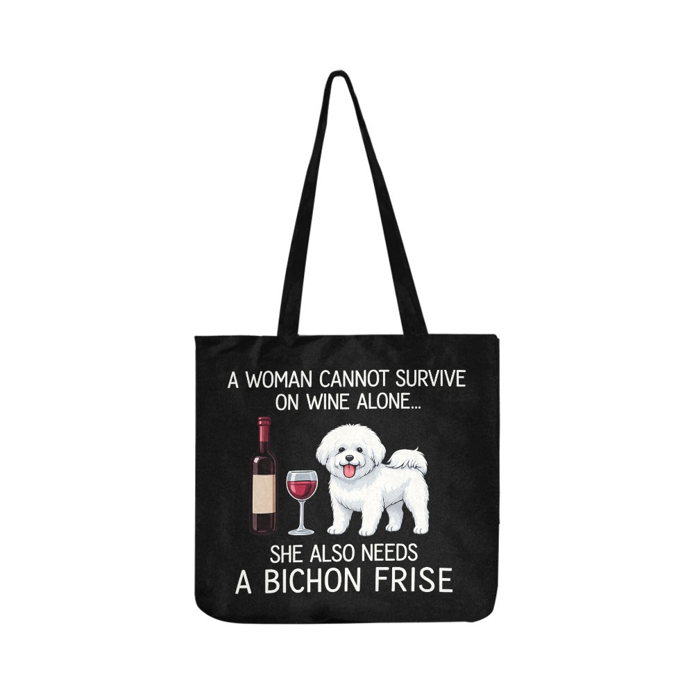 Wine and Bichon Frise Mom Lightweight Tote Bags-Accessories-Accessories,Bags,Bichon Frise,Dog Mom Gifts-Black-1