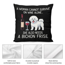 Load image into Gallery viewer, Wine and Bichon Frise Mom Love Throw Pillowcase-Home Decor-Bichon Frise,Dog Dad Gifts,Dog Mom Gifts,Home Decor,Pillows-3
