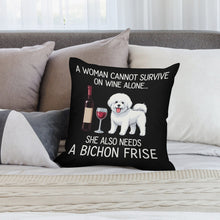 Load image into Gallery viewer, Wine and Bichon Frise Mom Love Throw Pillowcase-Home Decor-Bichon Frise,Dog Dad Gifts,Dog Mom Gifts,Home Decor,Pillows-4