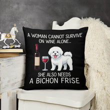 Load image into Gallery viewer, Wine and Bichon Frise Mom Love Throw Pillowcase-Home Decor-Bichon Frise,Dog Dad Gifts,Dog Mom Gifts,Home Decor,Pillows-5