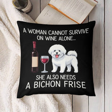 Load image into Gallery viewer, Wine and Bichon Frise Mom Love Throw Pillowcase-Home Decor-Bichon Frise,Dog Dad Gifts,Dog Mom Gifts,Home Decor,Pillows-1