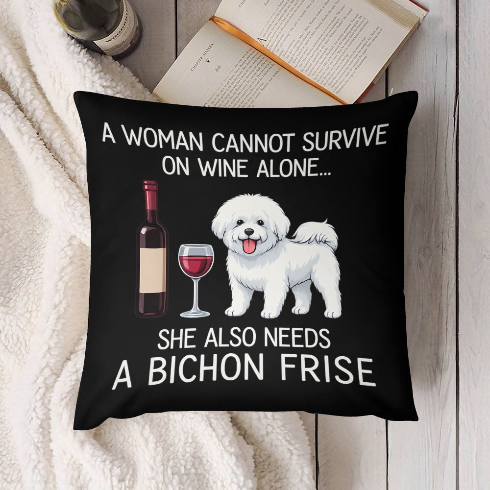Wine and Bichon Frise Mom Love Throw Pillowcase-Home Decor-Bichon Frise,Dog Dad Gifts,Dog Mom Gifts,Home Decor,Pillows-1