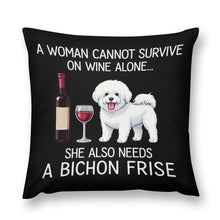 Load image into Gallery viewer, Wine and Bichon Frise Mom Love Throw Pillowcase-Home Decor-Bichon Frise,Dog Dad Gifts,Dog Mom Gifts,Home Decor,Pillows-2