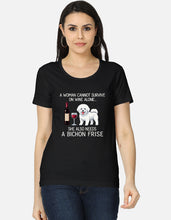 Load image into Gallery viewer, Wine and Bichon Frise Mom Scoop Neck Cotton T Shirt-Apparel-Apparel,Bichon Frise,Dog Mom Gifts,T Shirt-Black-XS-3