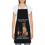 Image of a woman wearing a dog mom apron in white background.