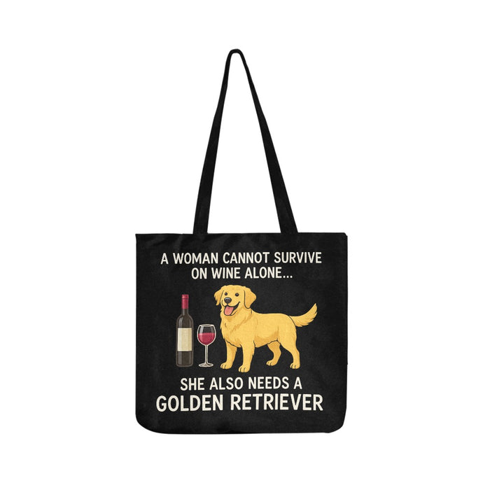 Wine and Golden Retriever Mom Lightweight Tote Bags-Accessories-Accessories,Bags,Dog Mom Gifts,Golden Retriever-Standing-1