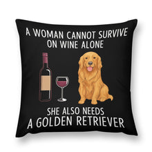 Load image into Gallery viewer, Wine and Golden Retriever Mom Love Throw Pillowcase-Cushion Cover-Dog Mom Gifts,Golden Retriever,Home Decor,Pillows-Sitting - Black Background-12 &quot;×12 &quot;-2