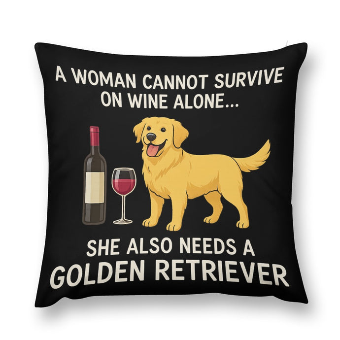 Wine and Golden Retriever Mom Love Throw Pillowcase-Cushion Cover-Dog Mom Gifts,Golden Retriever,Home Decor,Pillows-Standing - Black Background-12 