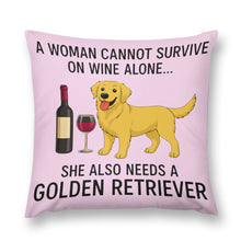 Load image into Gallery viewer, Wine and Golden Retriever Mom Love Throw Pillowcase-Cushion Cover-Dog Mom Gifts,Golden Retriever,Home Decor,Pillows-Standing - Pink Background-12 &quot;×12 &quot;-3