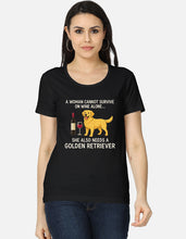 Load image into Gallery viewer, Wine and Golden Retriever Mom Scoop Neck Cotton T Shirt-Apparel-Apparel,Dog Mom Gifts,Golden Retriever,T Shirt-Black-XS-3