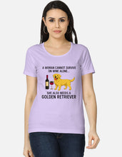 Load image into Gallery viewer, Wine and Golden Retriever Mom Scoop Neck Cotton T Shirt-Apparel-Apparel,Dog Mom Gifts,Golden Retriever,T Shirt-Lavender-XS-6