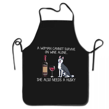 Wine And Husky Love Unisex Aprons 360x