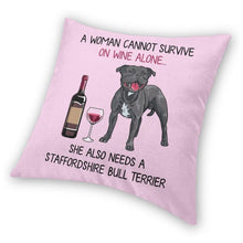 Load image into Gallery viewer, Wine and Staffordshire Bull Terrier Mom Love Cushion Cover-Home Decor-Cushion Cover, Dogs, Home Decor, Staffordshire Bull Terrier-10