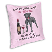 Load image into Gallery viewer, Wine and Staffordshire Bull Terrier Mom Love Cushion Cover-Home Decor-Cushion Cover, Dogs, Home Decor, Staffordshire Bull Terrier-11