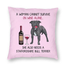 Load image into Gallery viewer, Wine and Staffordshire Bull Terrier Mom Love Cushion Cover-Home Decor-Cushion Cover, Dogs, Home Decor, Staffordshire Bull Terrier-12