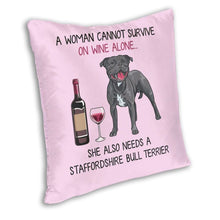 Load image into Gallery viewer, Wine and Staffordshire Bull Terrier Mom Love Cushion Cover-Home Decor-Cushion Cover, Dogs, Home Decor, Staffordshire Bull Terrier-2