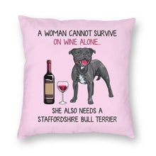Load image into Gallery viewer, Wine and Staffordshire Bull Terrier Mom Love Cushion Cover-Home Decor-Cushion Cover, Dogs, Home Decor, Staffordshire Bull Terrier-Small-Staffordshire Bull Terrier-1