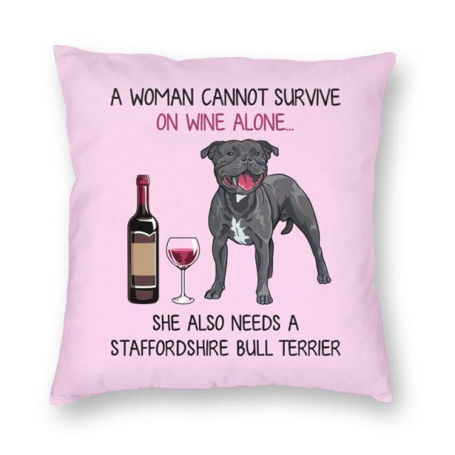 Wine and Staffordshire Bull Terrier Mom Love Cushion Cover-Home Decor-Cushion Cover, Dogs, Home Decor, Staffordshire Bull Terrier-Small-Staffordshire Bull Terrier-1