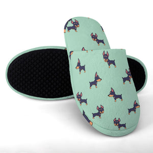 Winking Doberman Love Women's Cotton Mop Slippers-Footwear-Accessories, Doberman, Slippers-14