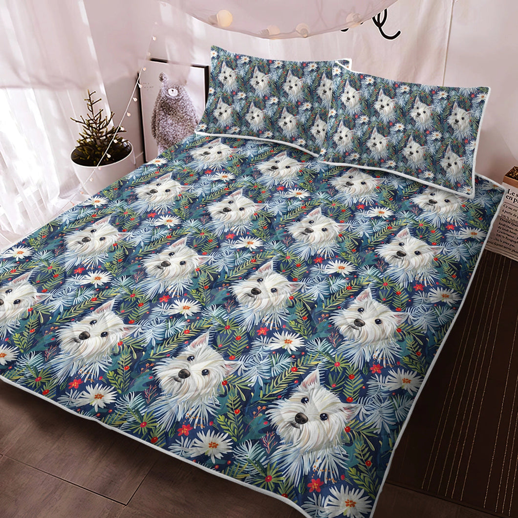 Winter Garden Westie Christmas Quilted Blanket or Bedding Set-Bedding-Bedding, Blankets, Christmas, Home Decor, West Highland Terrier-Twin-Only Quilt-3